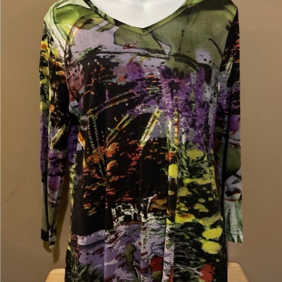 Parsley & Sage Vibrant Green and Purple Women's Blouse - Picture 2 of 3